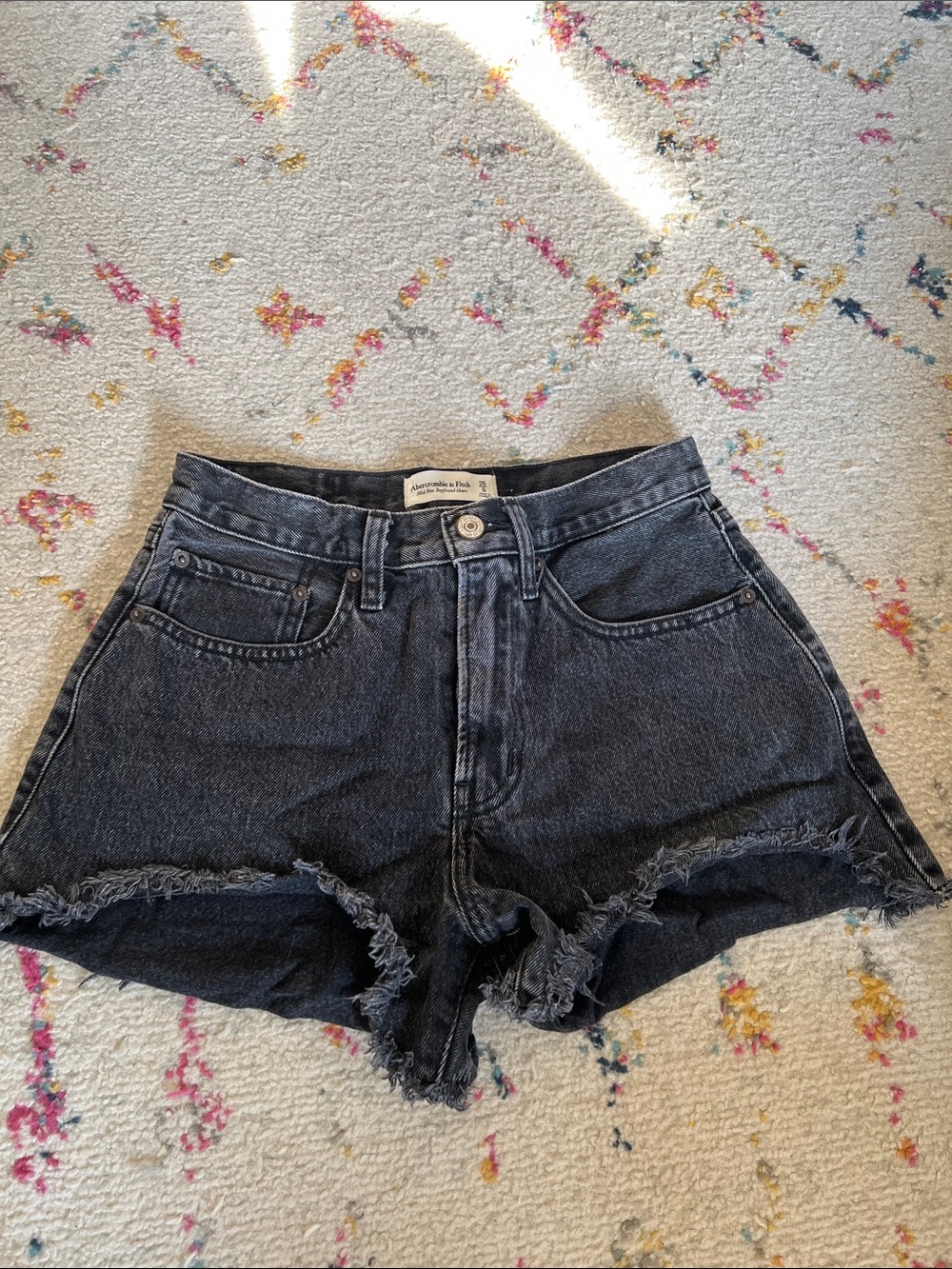 Abercrombie & Fitch Black Frayed Hem High-Waist Denim Shorts